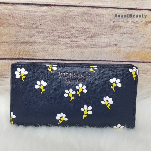 Kate Spade Bifold Wallet Daisy Toss Night Cap Navy - Picture 2 of 7